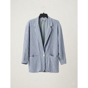 Vintage By Shelli Segal Blue & White Pinstripe Blazer One Button Textured Pleate